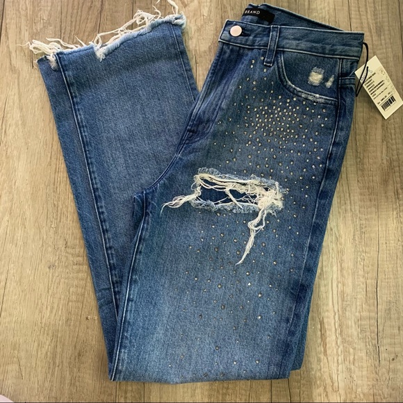 🆕 J BRAND high rise crystal embellished distressed jeans - Picture 2 of 10